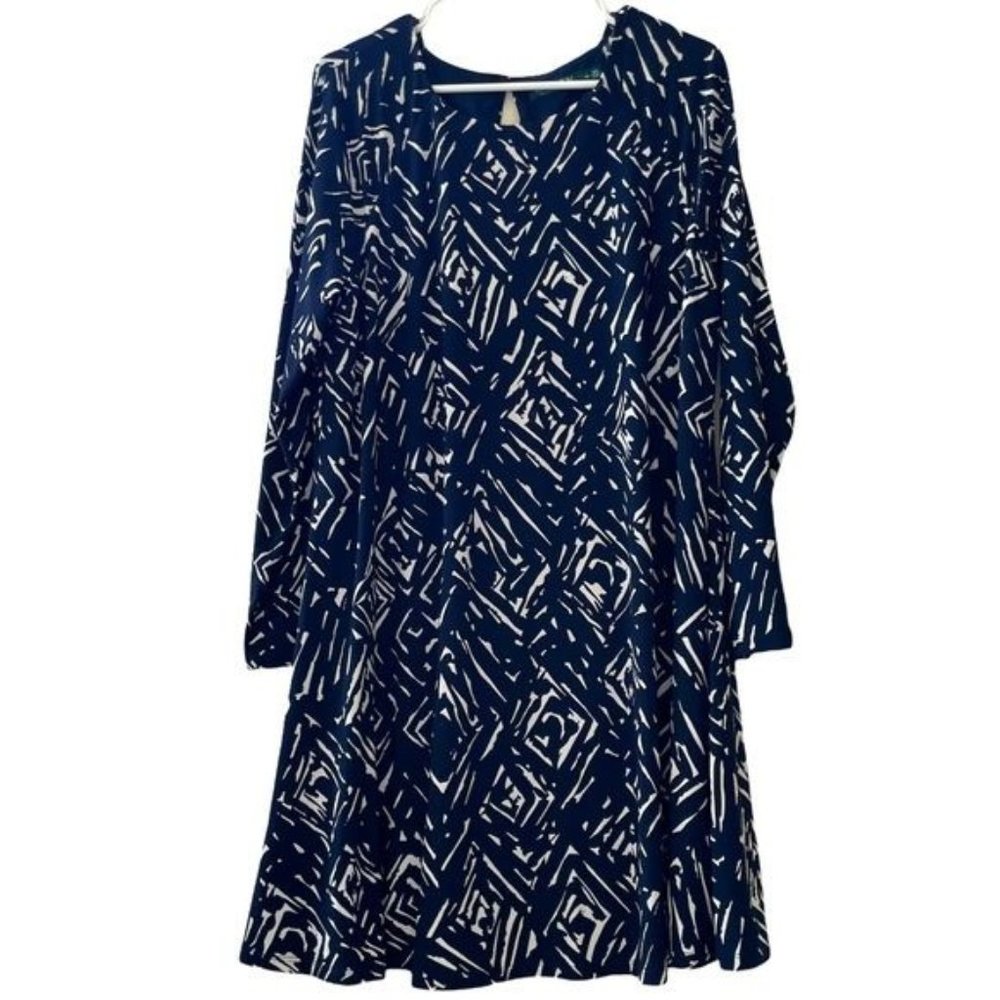 Ralph Lauren Blue and White Patterned Dress